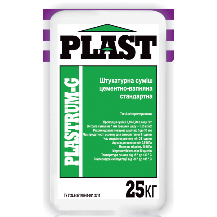 Plast Plastrum-G, штукатурка цементно-вапняна стандартна